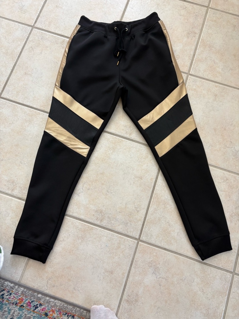 INC International Concepts Black Sweatpants with Gold Stripes